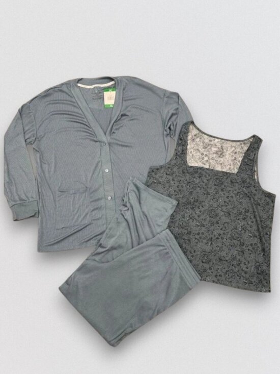 Live 2 Lounge Other - Women's 3 Piece Ribbed Lounge Set XL Blue Gray Cardigan Tank Drawstring Pants